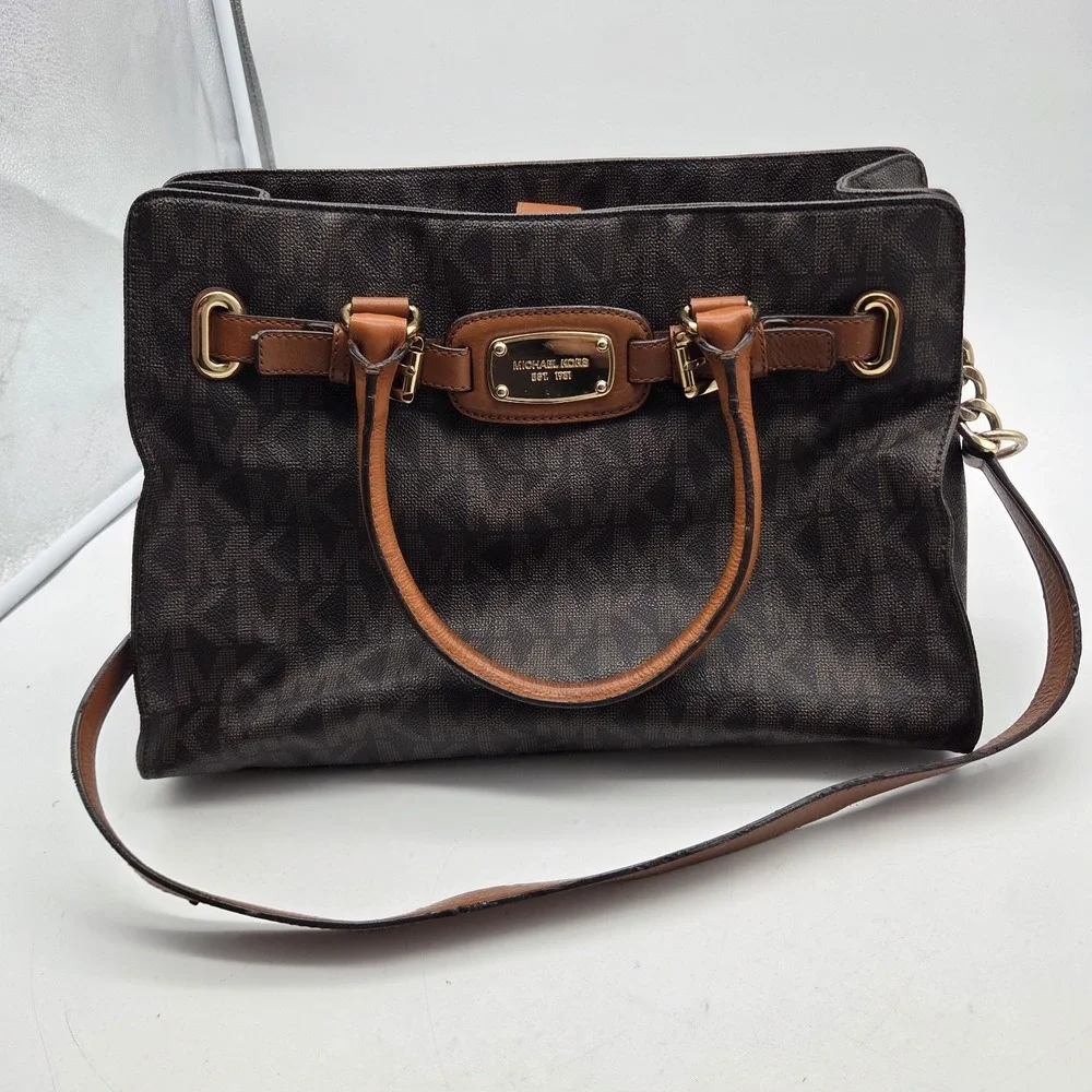 Michael Kors Hamilton Large Satchel Satchel/Top Handle Bag Logo Pattern Brown